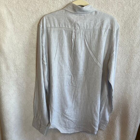 NEW Daniel Hechter Paris linen blend blue white striped button down shirt size L - Picture 3 of 6